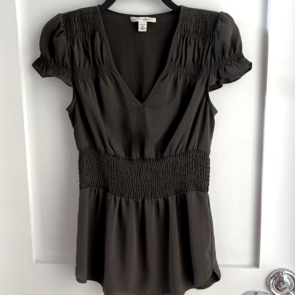 Smocked silky shirt